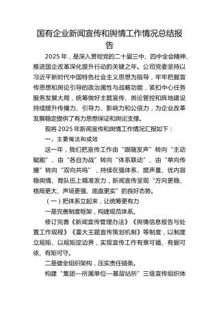 国企公司新闻宣传和舆情工作情况总结报告