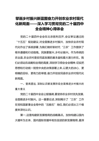 擘画乡村振兴新蓝图奋力开创农业农村现代化新局面——深入学习贯彻党的二十届四中全会精神心得体会