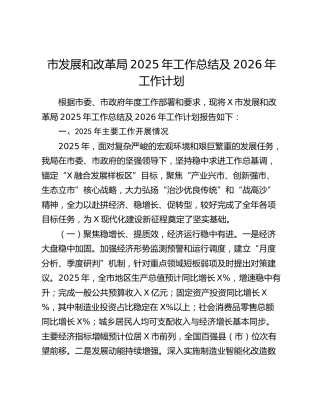 市发展和改革局2025年工作总结及2026年工作计划