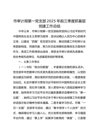 市审计局第一党支部2025年前三季度抓基层党建工作总结