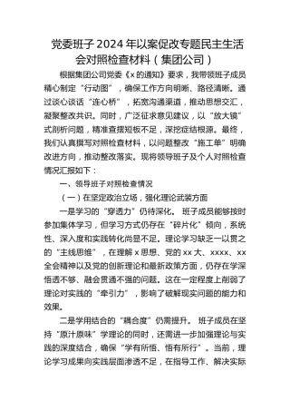 党委班子2024年以案促改专题民主生活会对照检查材料（集团公司）
