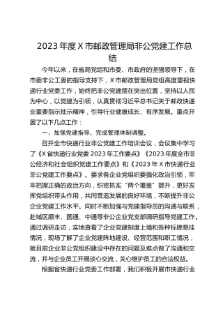 2023年度X市邮政管理局非公党建工作总结
