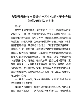 城管局局长在市委理论学习中心组关于四中全会精神学习研讨发言材料