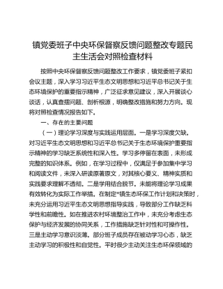 镇党委班子中央环保督察反馈问题整改专题民主生活会对照检查材料