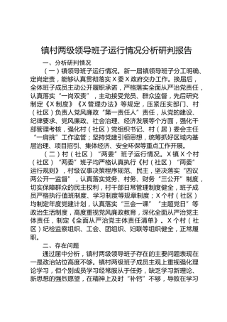 乡镇村两级领导班子运行情况分析研判报告