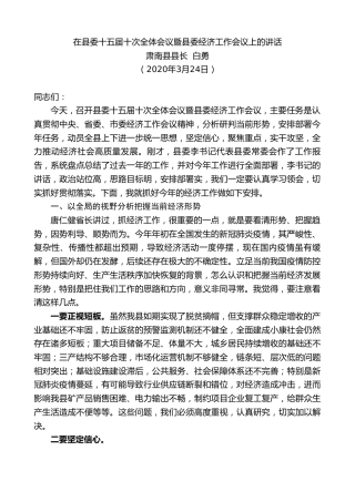 最新讲话系列第137期肃南县县长白勇在县委十五届十次全体会议暨县委经济工作会议上的讲话