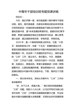 中青年干部培训班专题党课