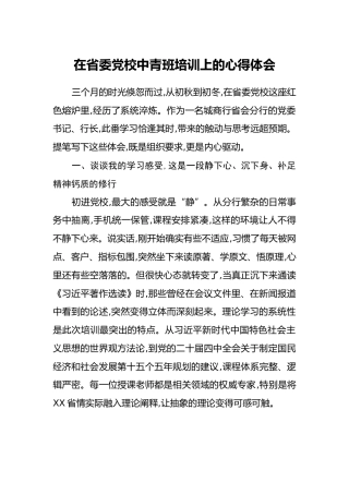 在省委党校中青班培训上的心得体会