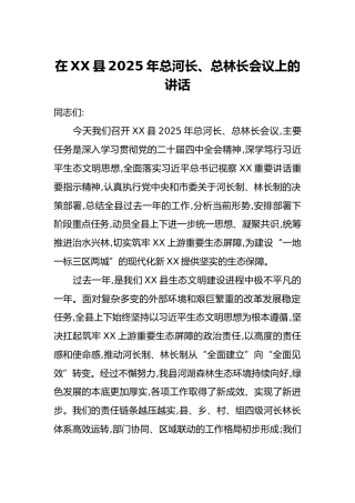 在XX县2025年总河长、总林长会议上的讲话