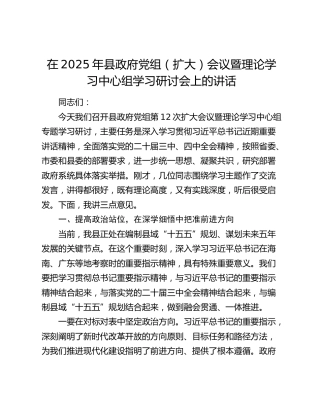在2025年县政府党组（扩大）会议暨理论学习中心组学习研讨会上的讲话