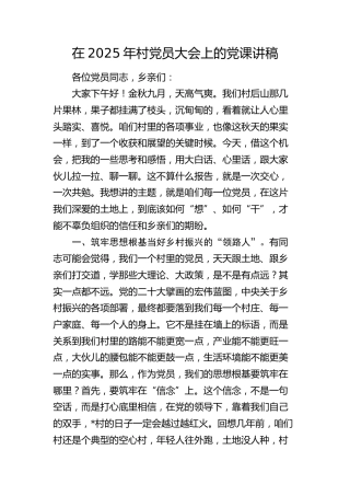 在2025年村党员大会上的党课