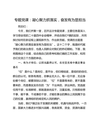 乡镇四中全会党课：凝心聚力抓落实，奋发有为显担当