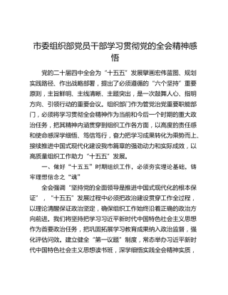 市委组织部党员干部学习贯彻党的二十届四中全会精神感悟