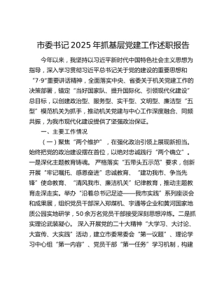 市委书记2025年抓基层党建工作述职报告