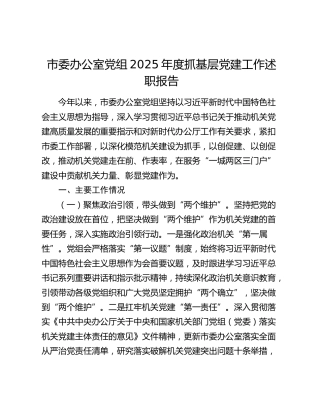 市委办公室党组2025年度抓基层党建工作述职报告
