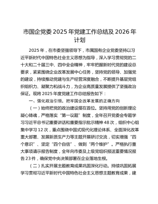 市国企党委2025年党建工作总结及2026年计划