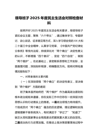 领导班子2025年度民主生活会对照检查材料（2）