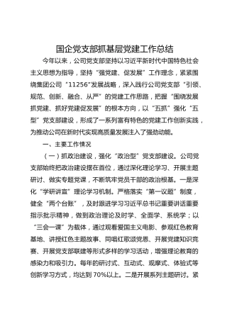 国企党支部抓基层党建工作总结