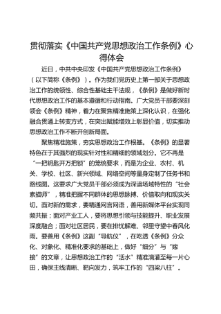 贯彻落实《中国共产党思想政治工作条例》心得体会