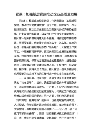 公司党课：加强基层党建   推动企业高质量发展