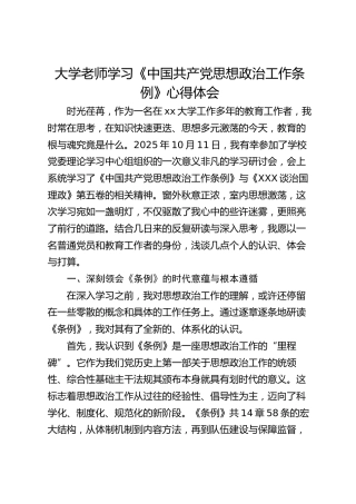 大学老师2025年学习《中国共产党思想政治工作条例》心得体会