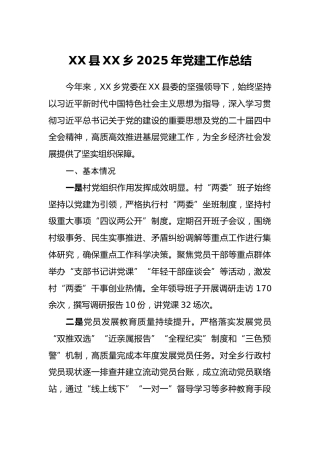 XX县XX乡2025年党建工作总结