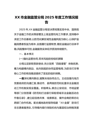 XX市金融监管分局2025年度工作情况报告