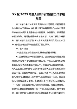 XX区2025年度入河排污口监管工作总结报告
