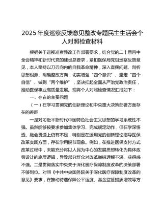 2025年度巡察反馈意见整改专题民主生活会个人对照检查材料