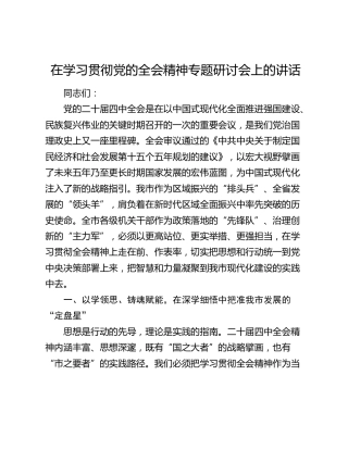 在学习贯彻党的二十届四中全会精神专题研讨会上的讲话