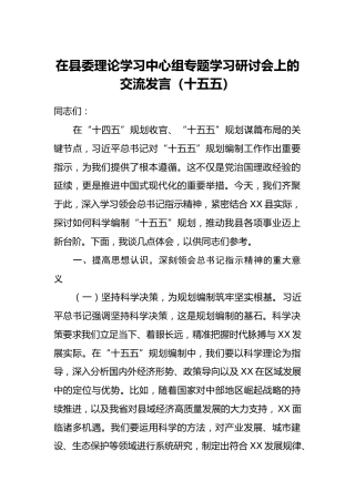 在县委理论学习中心组专题学习研讨会上的交流发言（十五五）