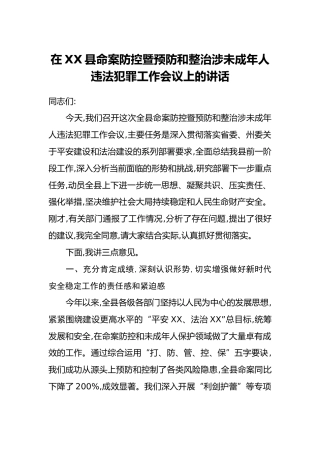 在XX县命案防控暨预防和整治涉未成年人违法犯罪工作会议上的讲话