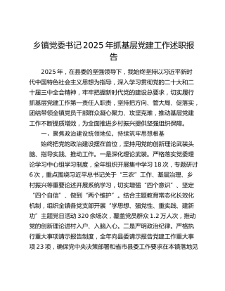 乡镇党委书记2025年抓基层党建工作述职报告