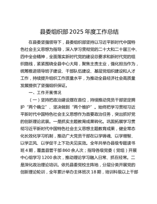 县委组织部2025年度工作总结（2）