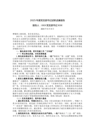 2025年度党支部书记述职述廉报告