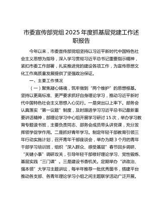 市委宣传部党组2025年度抓基层党建工作述职报告