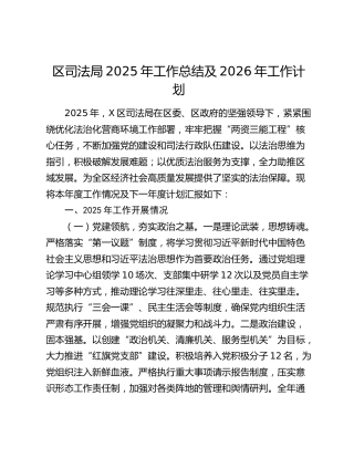 区司法局2025年工作总结及2026年工作计划