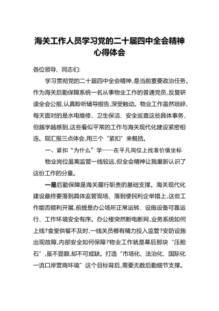 海关工作人员学习党的二十届四中全会精神心得体会