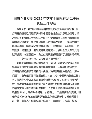 国有企业党委2025年落实全面从严治党主体责任工作总结（2）