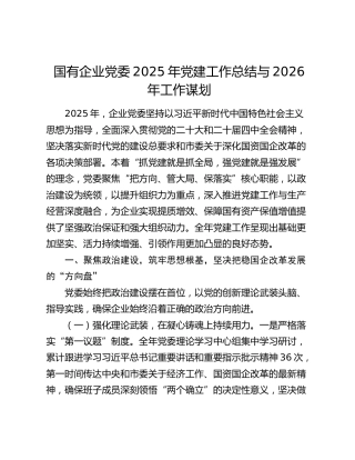 国有企业党委2025年党建工作总结与2026年工作谋划