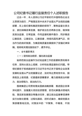 国企纪委书记度履行监督责任个人述职报告3500字