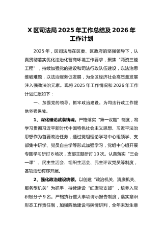 X区司法局2025年工作总结及2026年工作计划