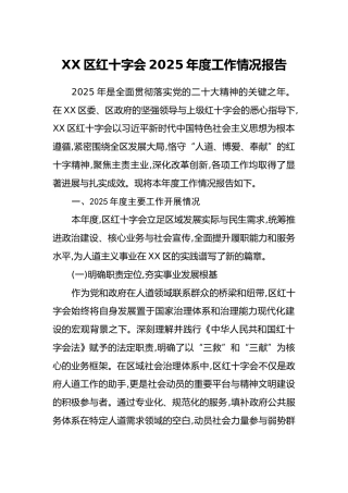 XX区红十字会2025年度工作情况报告