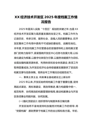 XX经济技术开发区2025年度档案工作情况报告