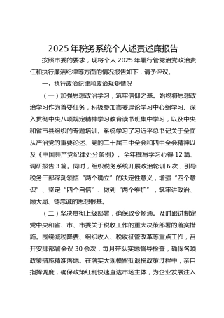 2025年税务系统个人述责述廉报告
