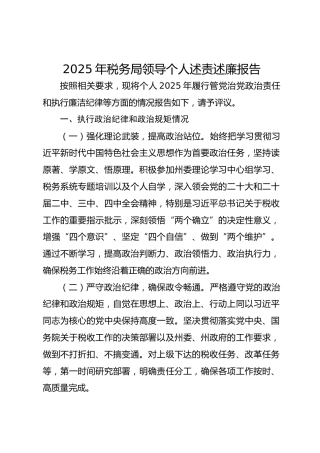 2025年税务局领导个人述责述廉报告
