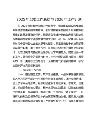 2025年纪委工作总结与2026年工作计划