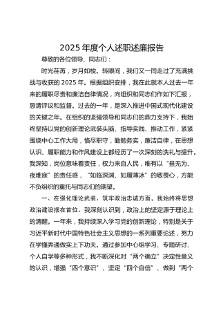 2025年个人述职述廉报告