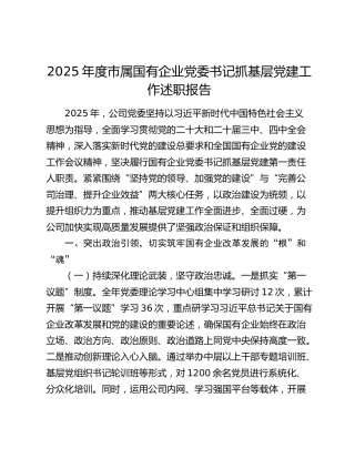 2025年度市属国有企业党委书记抓基层党建工作述职报告