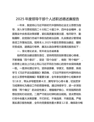 2025年度领导干部个人述职述德述廉报告